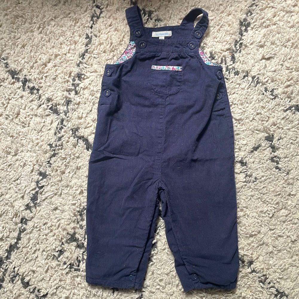 Blue floral corduroy overalls